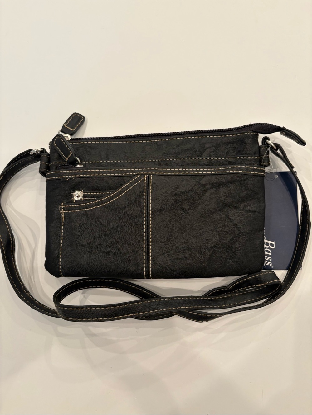 Bass Black Crossbody Bag-Contrast Cream Stitching-Clever Jeans design-western
